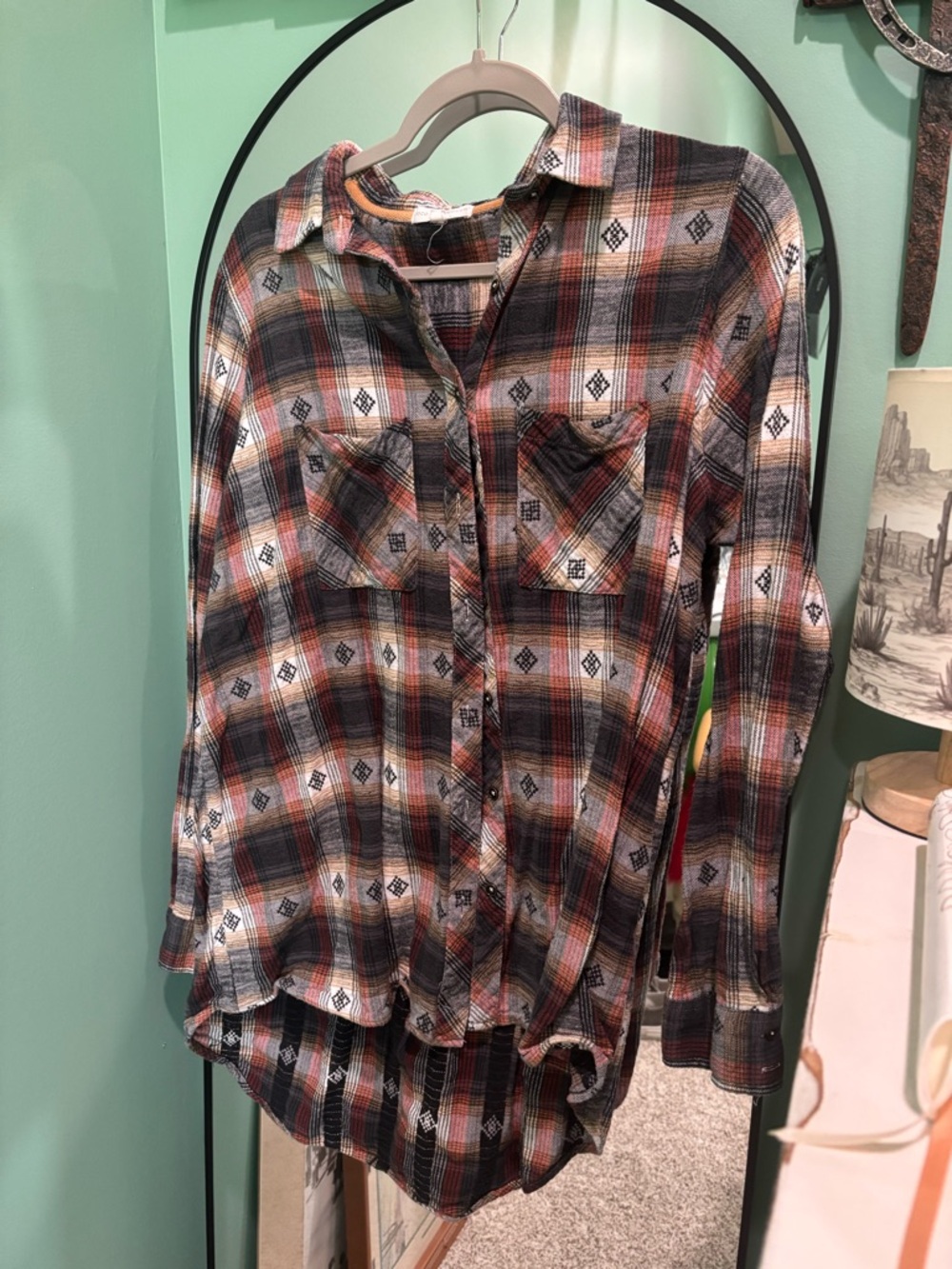 CO Plaid Button-Up Shirt in Rust, Black & Cream